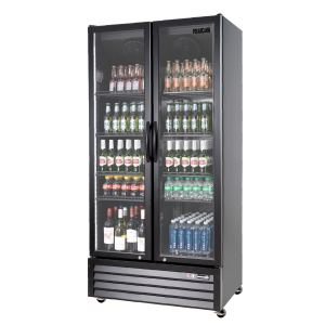 PolarCab Black Double Glass Door Upright Fridge